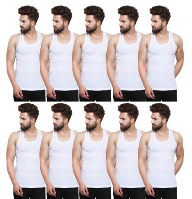 APOLO Jimmy Box of 10 White Cotton Regular Fit Vest Innerwear Sando Baniyan for Men