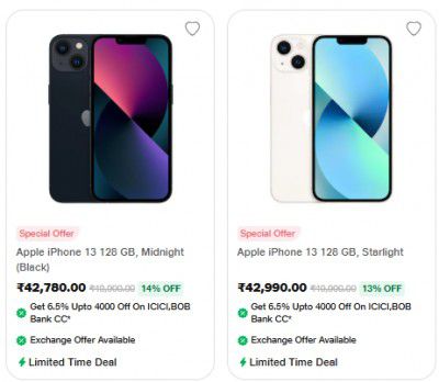 Jiomart : Apple iPhone 13 Starts at Rs.39,699