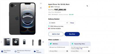 Reliance Digital : Apple iPhone 16e 128 GB, Black