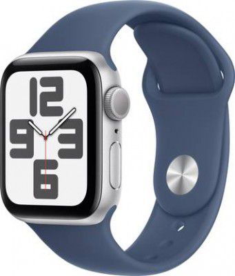 Apple Watch SE 2 GPS 40mm (2nd Gen) Silver Aluminium with Denim Sport Band  (Blue Strap, Free Size)