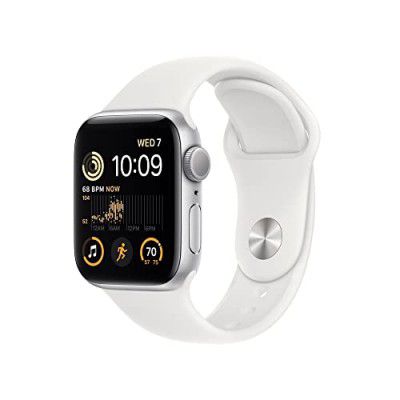 Apple Watch SE (2nd Gen) [GPS 40 mm] Smart Watch w/Silver Aluminium Case & White Sport Band. Fitness & Sleep Tracker, Crash Detection, Heart Rate Monitor, Retina Display, Water Resistant