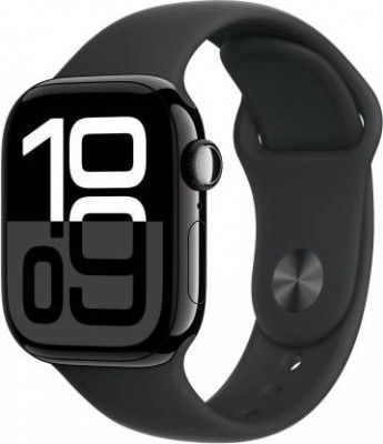 Apple Watch Series 10 GPS 42mm Jet Black Aluminium with Sport Band (Black Strap, Free Size)