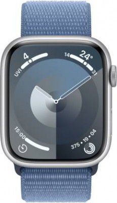 Apple Watch Series 9 GPS 45mm Silver Aluminium Case with Winter Blue Sport Loop (Silver Strap, Free Size)