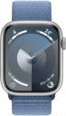 Apple Watch Series 9 GPS 45mm Silver Aluminium Case with Winter Blue Sport Loop (Silver Strap, Free Size)...
