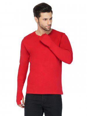 Ap'pulse Men Regular Fit Solid Long Sleeve Thumbopen Round Neck Casual Tshirt