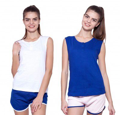 Ap'pulse Women's Sleeveless Henley(Pack of 2)