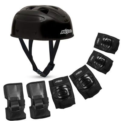 APRODO Kids Protective Gear Set for Roller Skating, Skateboarding & Cycling |for Kids 5 to 12 Years (Black) | Knee and Elbow Pads Wrist Guards Set for Skating, Skateboard & Cycling