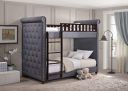 Aprodz Cindy Upholstered Bunk Bed for Bedroom (Fabric upholstered-Denim Blue + Dark Brown)...