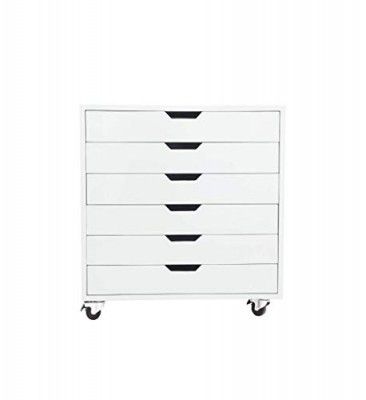 APRODZ Mango Wood Sideboard Storage Dresser Cabinet Bhesar Chest of 6 Drawer On Castors for Living Room White Finish, cobalt bay, standard (ms-5.5)