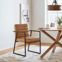 APRODZ Mid Century Modern Dining Chair with Arms Faux Leather Upholstered Dining Table Chair with Metal Frame Kitchen Armchair Premium Look for Dining Room Living Room (Brown & Black)...