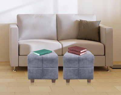APRODZ Ottoman Stool for Living Room | Decoration & Dressing Table Suede Fabric Set of 2 Hale Navy Squre Pattern