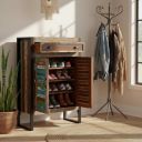 APRODZ Reclaimed Wood Mauri 2-Door Shoe Cabinet with Drawer Storage Shoe Rack Organiser for Home...