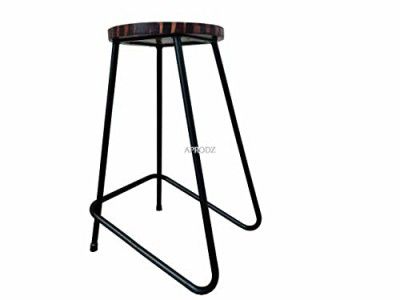 APRODZ Set of 2 Vintage Bar Stools Retro Wood Seat Counter Dining Chair Height 27-inch Backless with Iron Legs