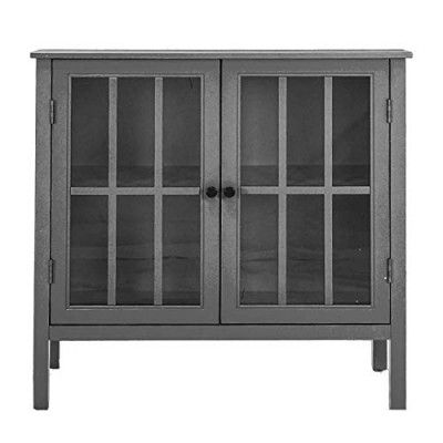 APRODZ Soild Wood Vicuna Two Door Sideboard Storage Cabinet | Grey Finish
