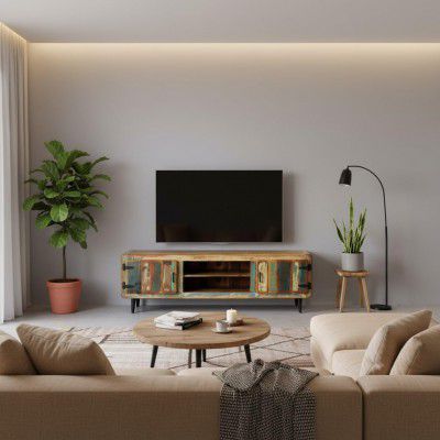 [Extra Rs.5359 OFF] APRODZ Solid Wood Aarhus TV Stand Cabinet for Home | TV Unit for Living Room | Multicolor Finish