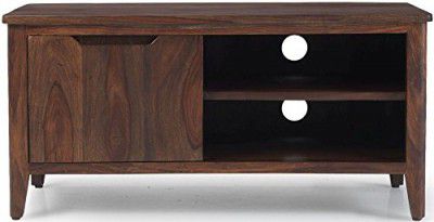APRODZ Solid Wood Bruno TV Unit with 1 Door & Shelf Storage Entertainment Unit Center Console TV (Brown)