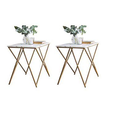 APRODZ Stellar White Marble Side Table (Set of 2)