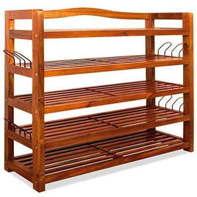 APRODZ Wooden Shoe Rack 5 Tier Storage Cabinet Wood Shelf for Hallway Large Furniture Organiser Unit Brown Cupboard Racks