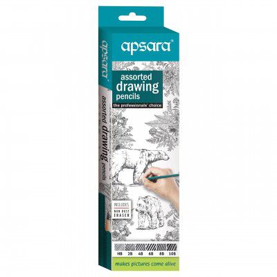Apsara Assorted Drawing Pencils Set – HB, B, 2B, 4B, 6B Shades for Sketching & Shading | 6 Pencils per Pack | Pack of 2