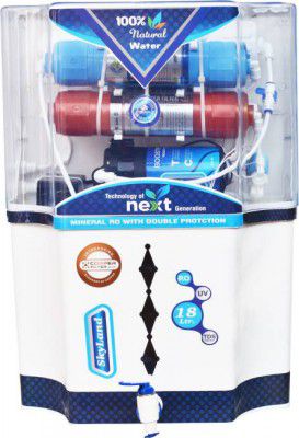 AQUA SKYLAND Model 18 L ALKALINE VITAMIN B12 + COPPER FILTER + RO + UF + TDS+ALKALINE VITAMIN B12+COPPER FILTER + 18 L RO + UF + TDS Water Purifier  (White, Blue)