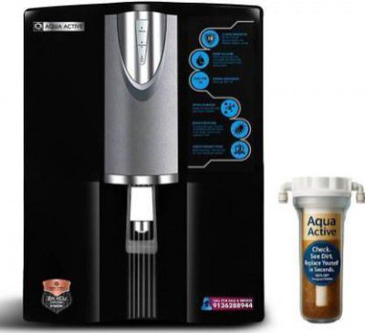AquaActive WaterSaverROUVPHCUZN 10 L Mineral RO + UV + MF + MP Water Purifier (Black, Grey)