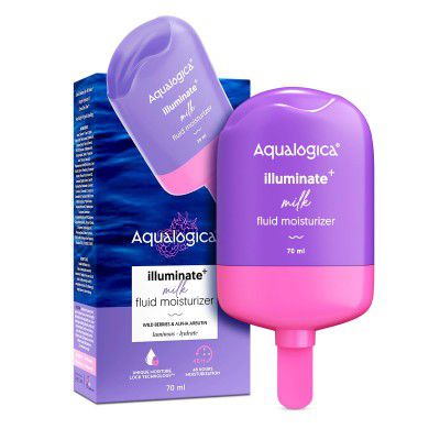 Aqualogica Illuminate + Milk Fluid Moisturizer With Wild Berries & Alpha Arbutin | Lightweight Milk-Like Texture | Evens Skin Tone | 48-H Deep Moisturization | For Oily To Combination Skin | Non Stick
