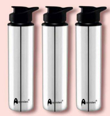 Aquasleri Bottle, Steel Water bottle combo, Water Bottle, Water Bottle For Kids,gym,Offic 900 ml Sipper  (Pack of 3, Silver, Black, Steel)