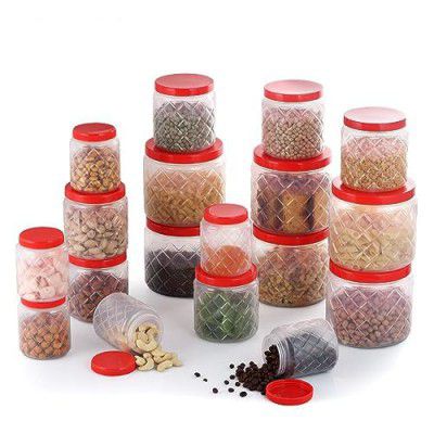 AQUAWARE Frosty Diamond Polypropylene Plastic Storage Jar and Container Set, 18 Pieces, (6 x 1100ml, 6 x 600ml, 6 x 300ml) Clear