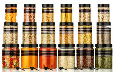 Aquaware Plastic Pet Storage Jar and Container, Set of 18 With Spoons Air Tight