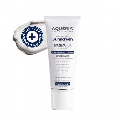 Aqueria Brightening & Moisturizing Multi-Active French Sunscreen SPF 50 PA++++ | 15g, Suitable for Daily Use | For Normal, Dry & Sensitive Skin