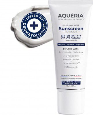 aqueria Sunscreen - SPF 50 PA++++ Brightening & Moisturizing Multi-Active French Sunscreen | In-Vitro Tested -15 g