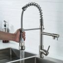 Aquieen Spring Style Table Mounted Kitchen Sink Mixer with Connecting Hoses (Brushed)...