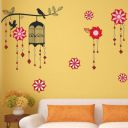 Aquire Wall Stickers Decorative Cage with Bird on Branch Living Room Background Design Large PVC Vinyl  (Pack of 1)...
