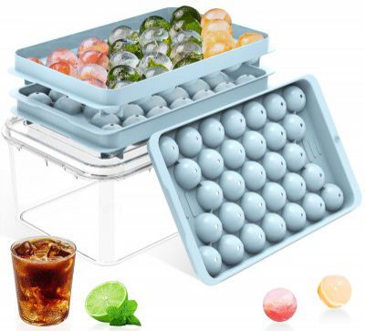 ARABIZ Plastic Mini Round Ice Cube Tray with Lid Ball Maker for Fresh Juice