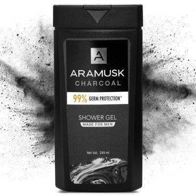 Aramusk Charcoal Shower Gel for Men, Face & Body Wash, With Activated Charcoal, Germ Protection & Deep Cleansing, 250ml
