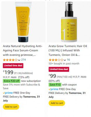 Arata Beauty Products starting @ ₹89