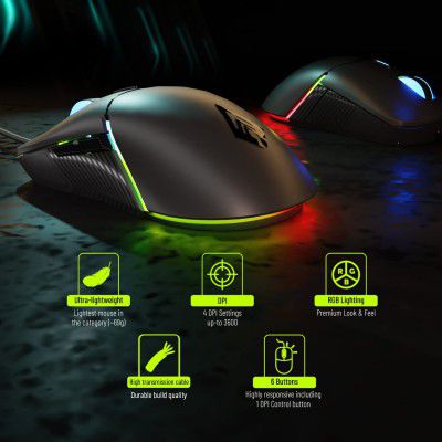 Archer Tech Lab Recurve 100 Ultra Light 69g Wired Gaming Mouse with 3600 DPI and 6 Buttons