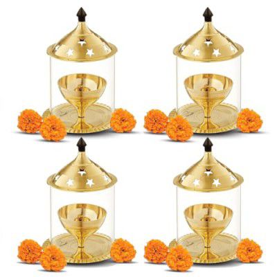 ARCHIES Akhand Diya Brass Metal Diyas | Pooja Diya for House, Office, Mandir Small (Pack of 4) -AKDMT06A77
