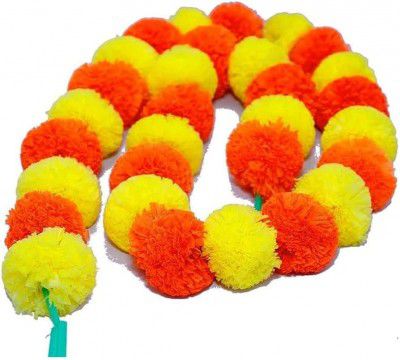 ARCHIES Artificial Flower Marigold (Orange Yellow,Pack of-5Length-30 cm,30 Flowers in Every Garland Pack of 5Pcs) Wall Hanging for Home Decor