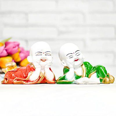 ARCHIES Buddha Idol Statue for Home Decor, Decoration Gift, Gifting Items Multicolor | Living Room, Laughing Buddha Monk Set - ARK-83