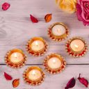 ARCHIES Decorative Moti Diyas Set of 6 MDF Lotus Tea Light Candle (Pink) ARC-26...