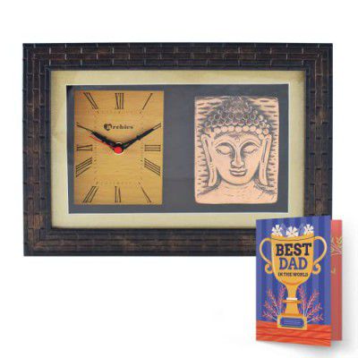 ARCHIES Ganesh Ji Murti Ganesha Clock | Analog Table Clocks, Desk Top, Wall Hanging Facility |29 X 9 X 10 Cm,Bronze,Wooden Frame with Brass Idol) C137