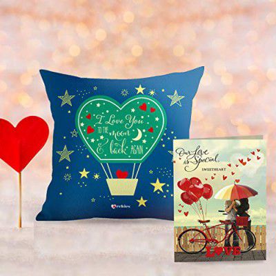 ARCHIES Love Cushion (12x12 inches) with Filler & Greeting Card Combo | Everyday Gift | Romantic Gift for Girlfriend, Boyfriend, Couples | Birthdays | Anniversaries-VPIL205