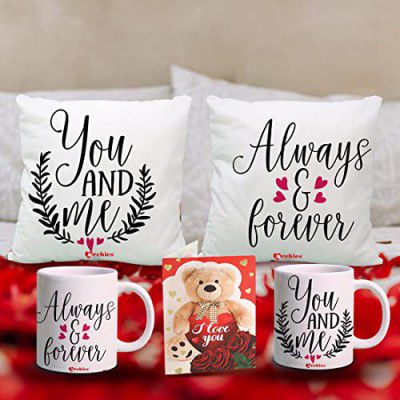 ARCHIES Pair Combo Pack of 5 |2 Cushion|2 Mug|Greeting Card|Perfect Gifting Item|Romantic Gift for Girlfriend, Boyfriend,Wife,Husband|Anniversaries-PMC8