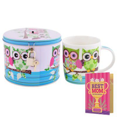 archies Mother's Day Printed Quirky 3D Coffee Mugs, Tea Cup Saucer Set Ceramic Mug with Tin Box (400 ml 5 Inch, Multicolor)