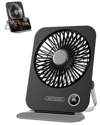 ARCTICOOL Small Table Fan with LED Display, 2000mAh Battery Rechargeable Fan