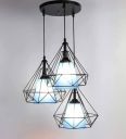 Areezo Blue Iron 3 Light Cluster Hanging Lamp Lights for Living Room, Hanging Lamps for Bedroom (Diamond Shape)...
