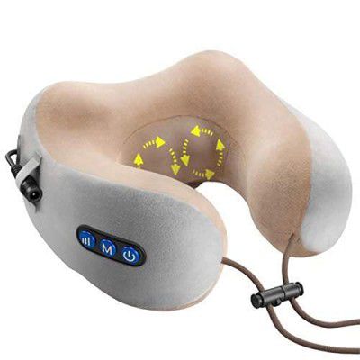 ARG AROGYA U-Shape Travel Pillow for Neck Massager | Shiatsu And Vibrating Pain Relief Memory Foam Kneading Velvet Massager Relaxer With 2 Kneading Mode