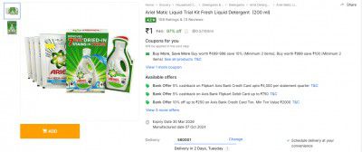 Ariel Matic Liquid Trial Kit Fresh Liquid Detergent  (200 ml)