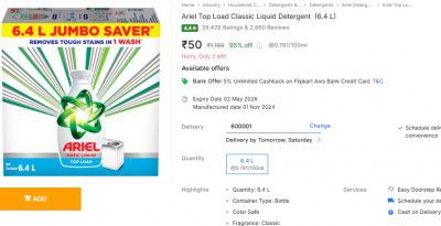 Ariel Top Load Classic Liquid Detergent  - 6.4 L